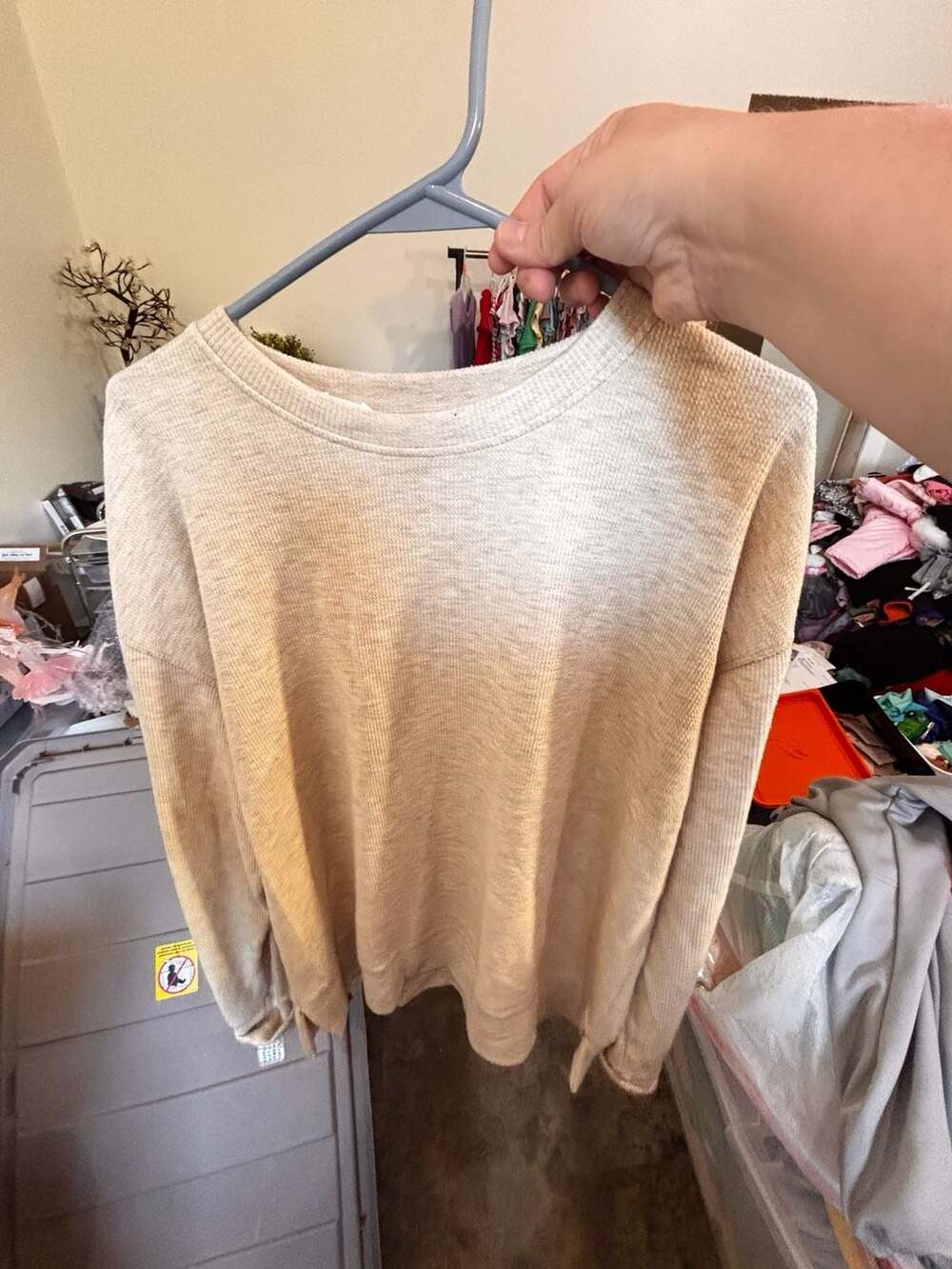 Jockey Women's Beige Long Sleeve Crew Neck Knit Pullover Sweater Size L